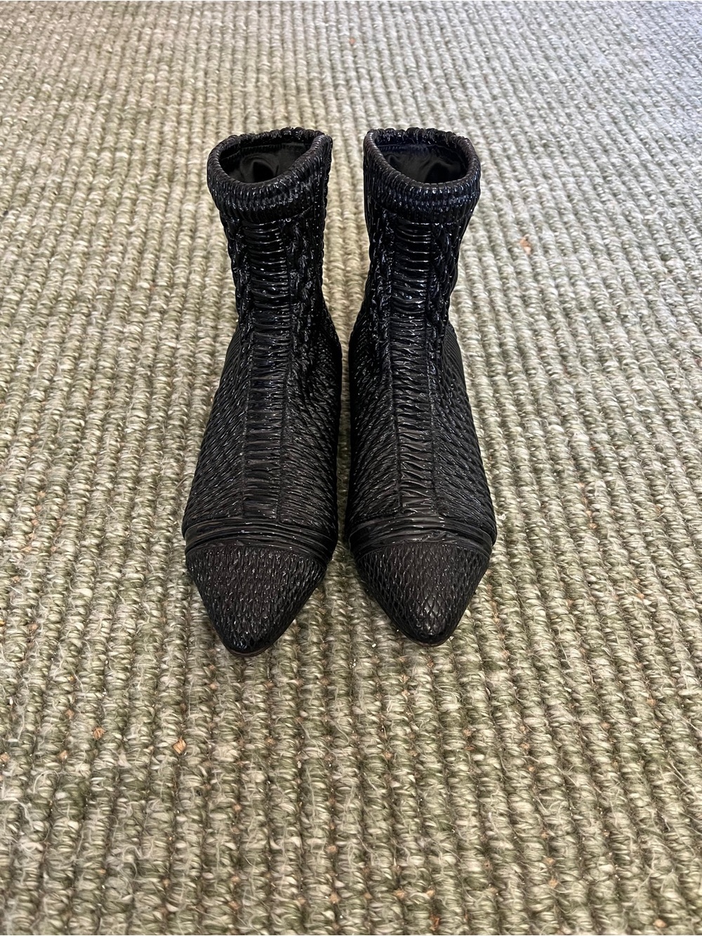 Black Pointed Knit Sock Ankle Boots - Women